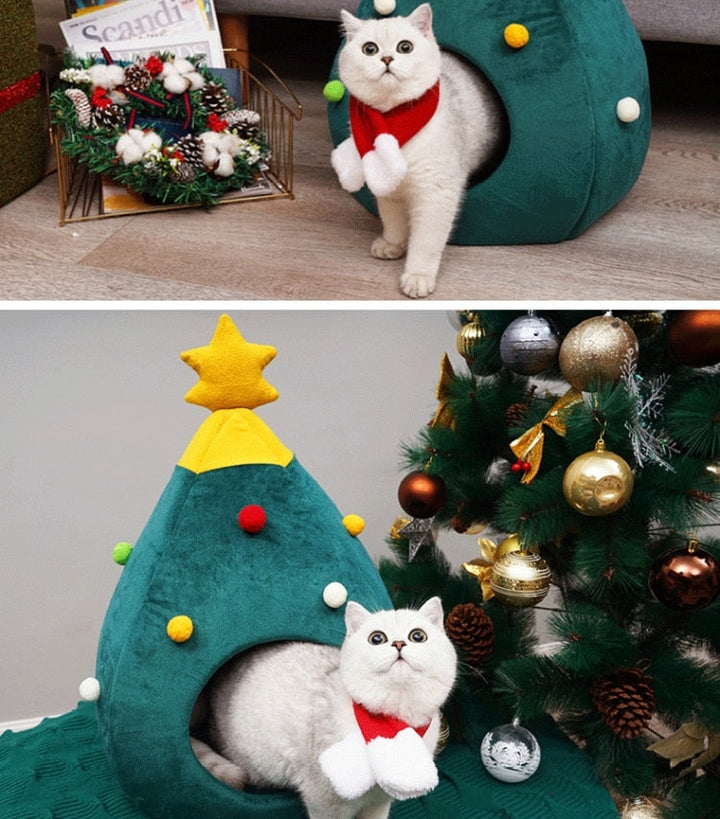 Christmas Tree Cat Bed - FestivePurr-M-Nora Luxe