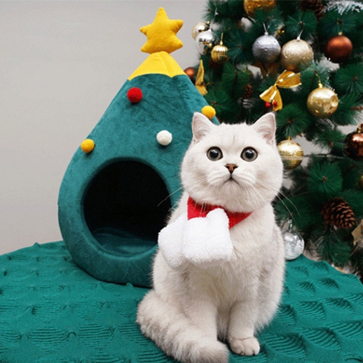 Christmas Tree Cat Bed - FestivePurr-M-Nora Luxe