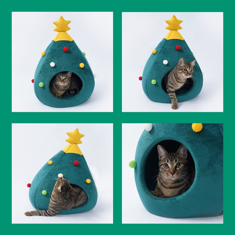 Christmas Tree Cat Bed - FestivePurr-M-Nora Luxe