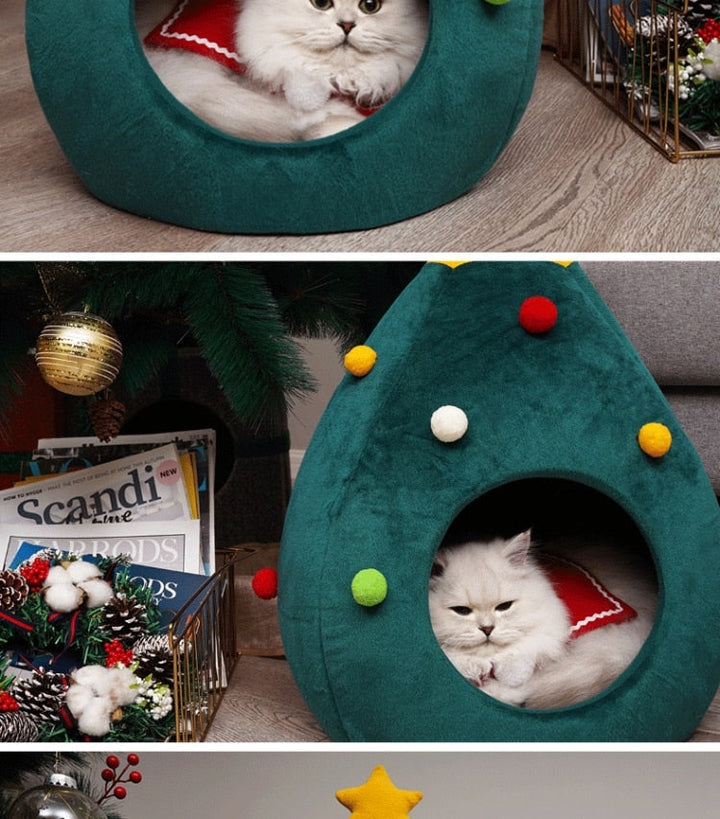 Christmas Tree Cat Bed - FestivePurr-M-Nora Luxe