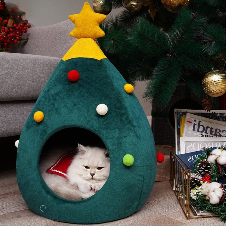 Christmas Tree Cat Bed - FestivePurr-M-Nora Luxe