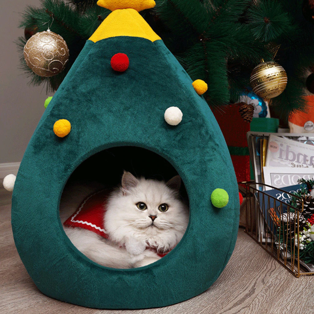 Christmas Tree Cat Bed - FestivePurr-M-Nora Luxe