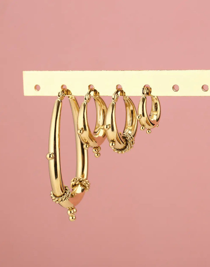 Chunky Bali-Style Earrings-Gold-Nora Luxe