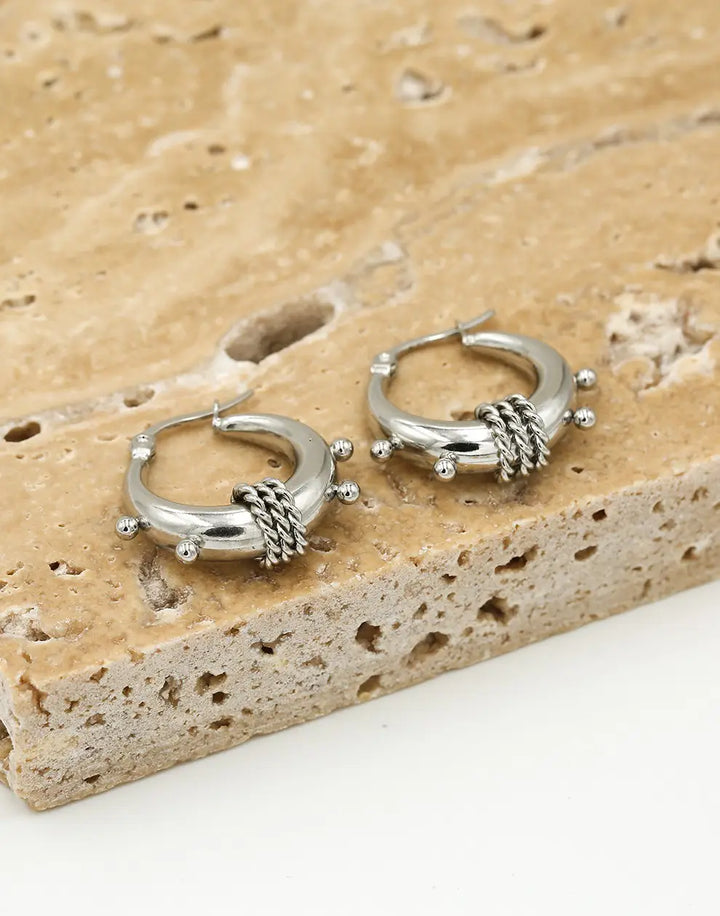 Chunky Bali-Style Earrings-Silver-Nora Luxe