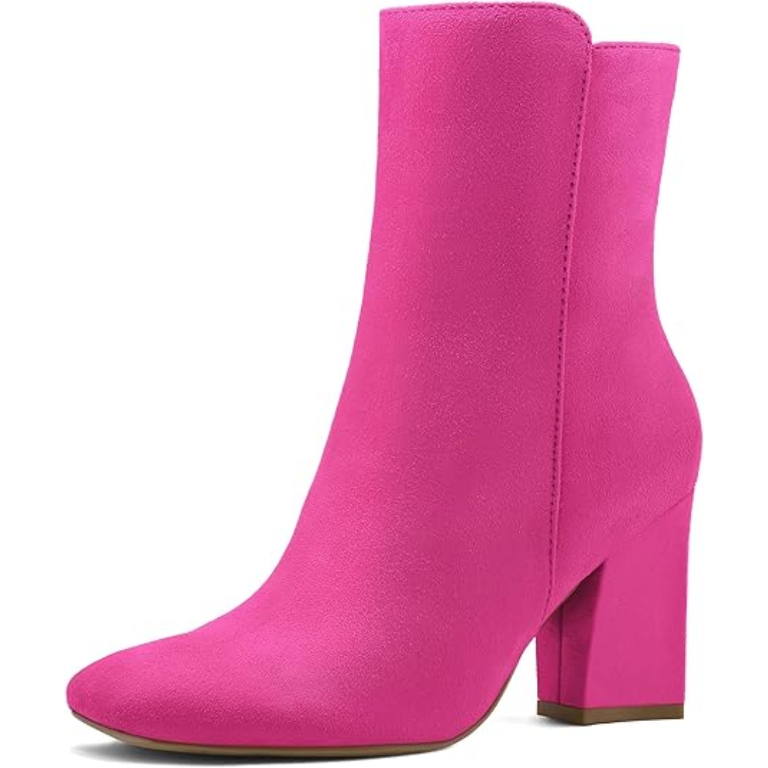 Chunky Block Heel Ankle Boots - Jamie-Pink-2.5-Nora Luxe