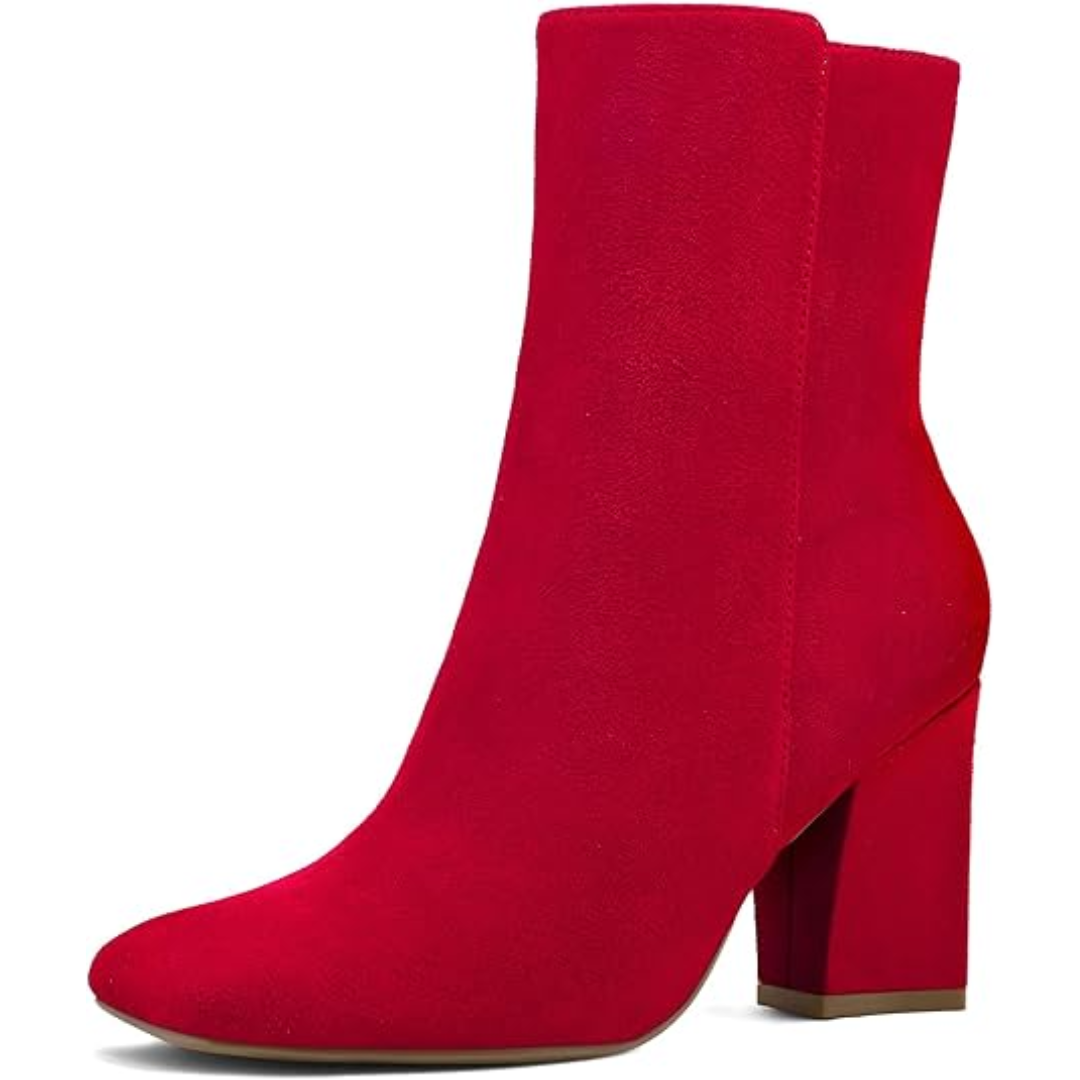 Chunky Block Heel Ankle Boots - Jamie-Red-2.5-Nora Luxe
