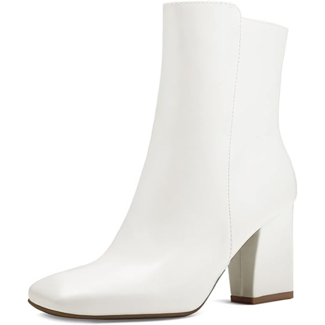 Chunky Block Heel Ankle Boots - Jamie-White PU-2.5-Nora Luxe
