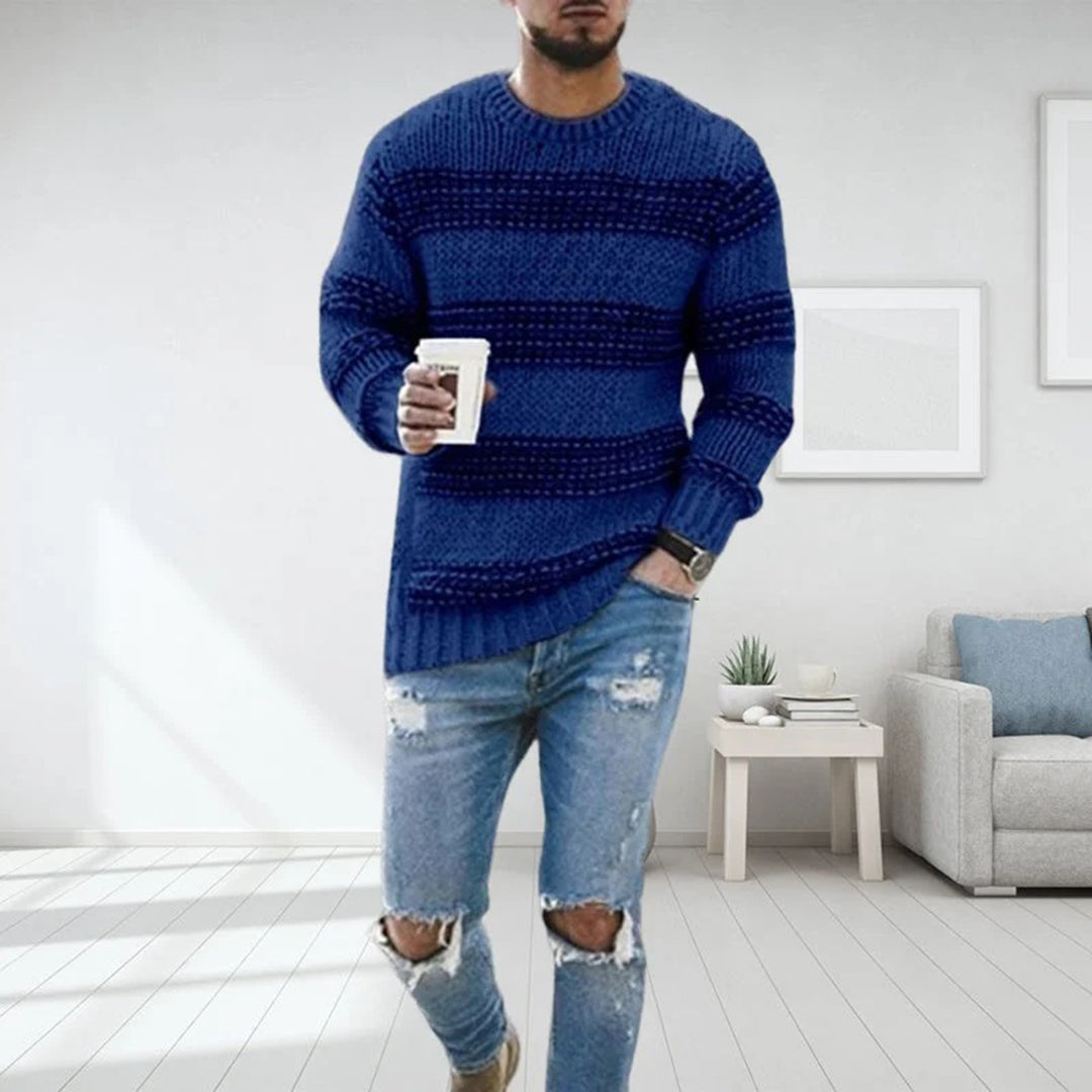 Chunky Knit Scandinavian Men's Sweater - Arvid-Blue-S-Nora Luxe