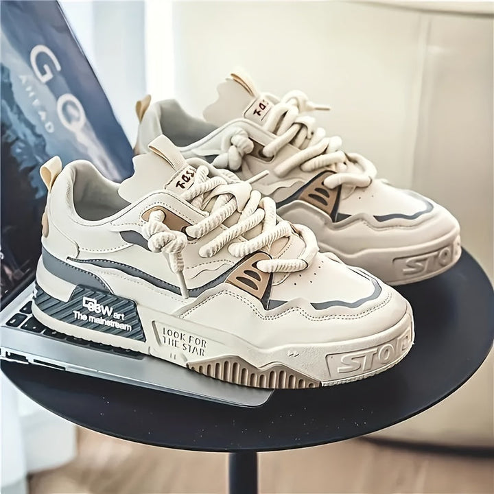 Chunky men's streetwear sneaker with tread sole & comfort padding - Cairo-Beige-5.5-Nora Luxe