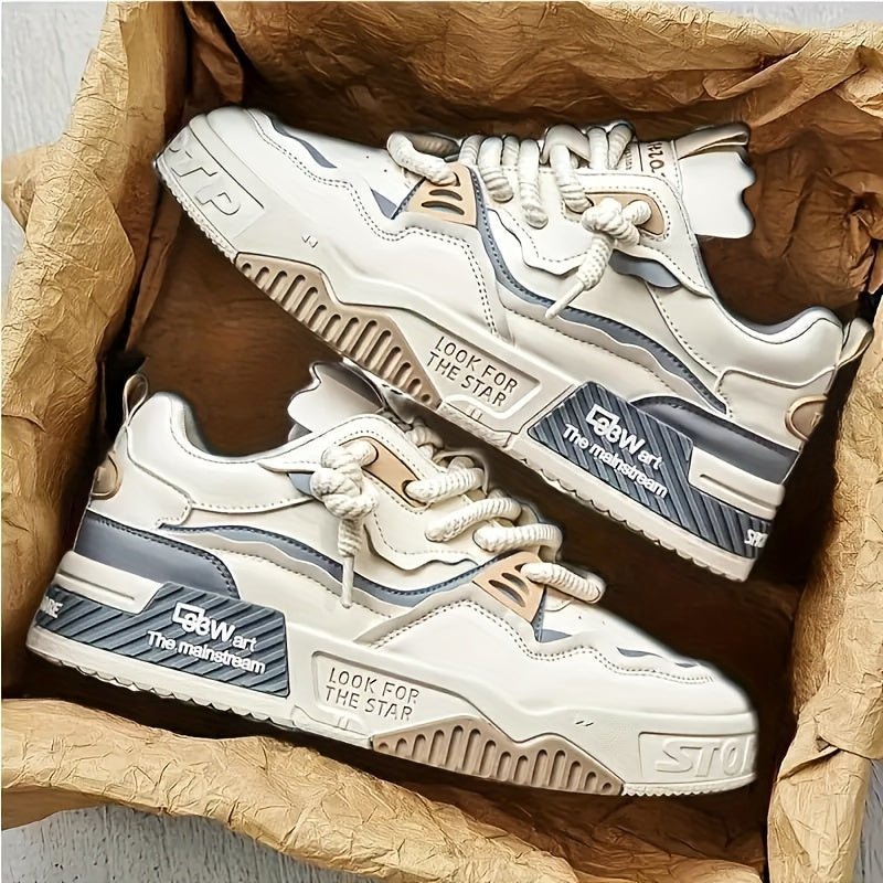 Chunky men's streetwear sneaker with tread sole & comfort padding - Cairo-Beige-5.5-Nora Luxe