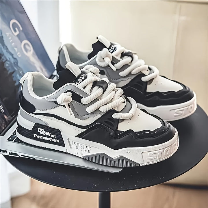 Chunky men's streetwear sneaker with tread sole & comfort padding - Cairo-Black-5.5-Nora Luxe