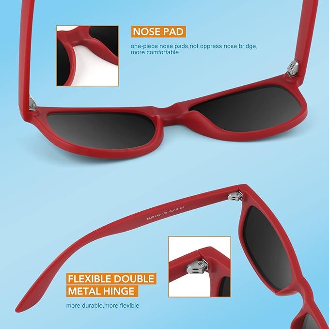 Classic 80's Retro Polarized Sunglasses - Jamie-Matte Black Frame | Amber Scarlet Mirror Lens-Nora Luxe