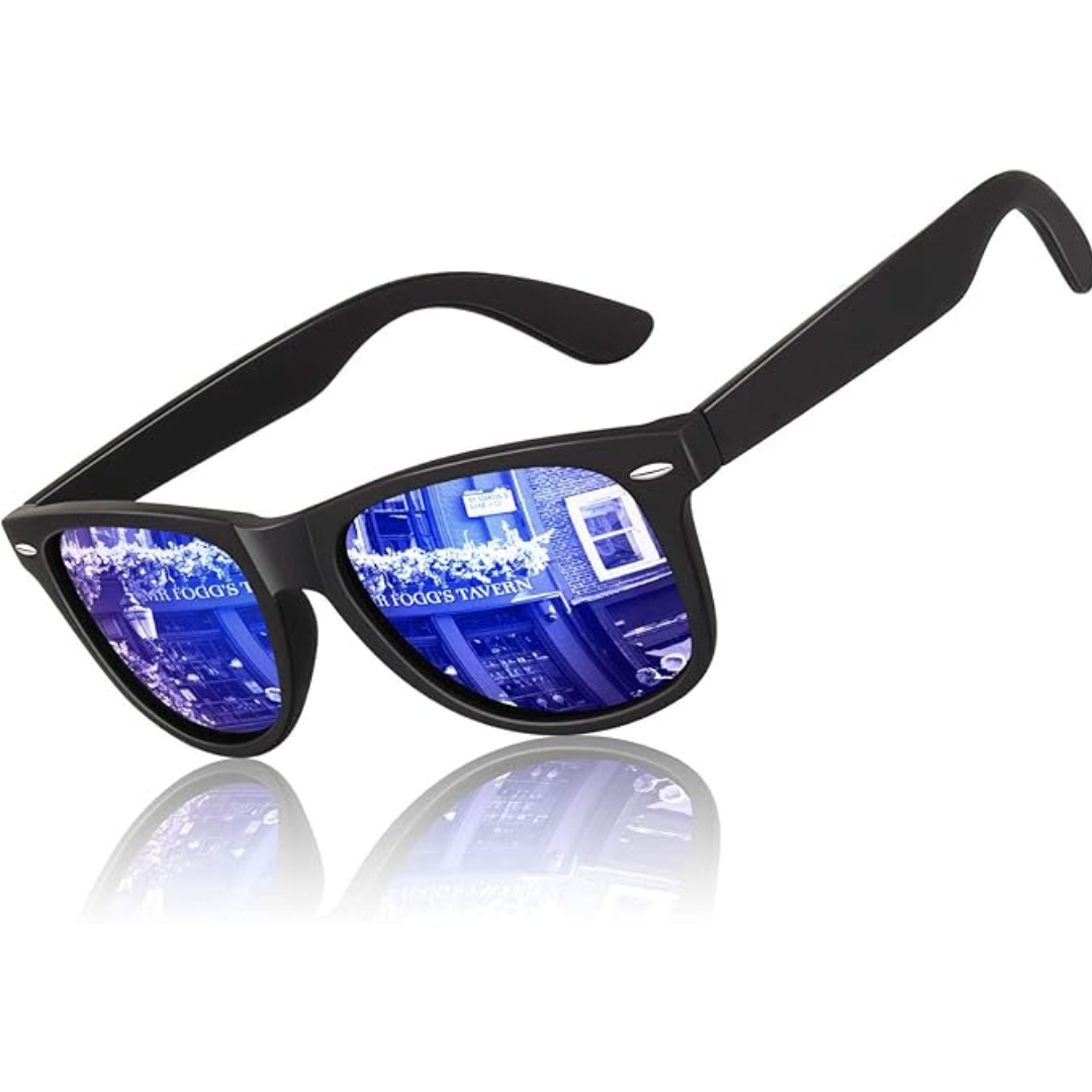 Classic 80's Retro Polarized Sunglasses - Jamie-Matte Black Frame | Dark Blue Mirrored Lens-Nora Luxe