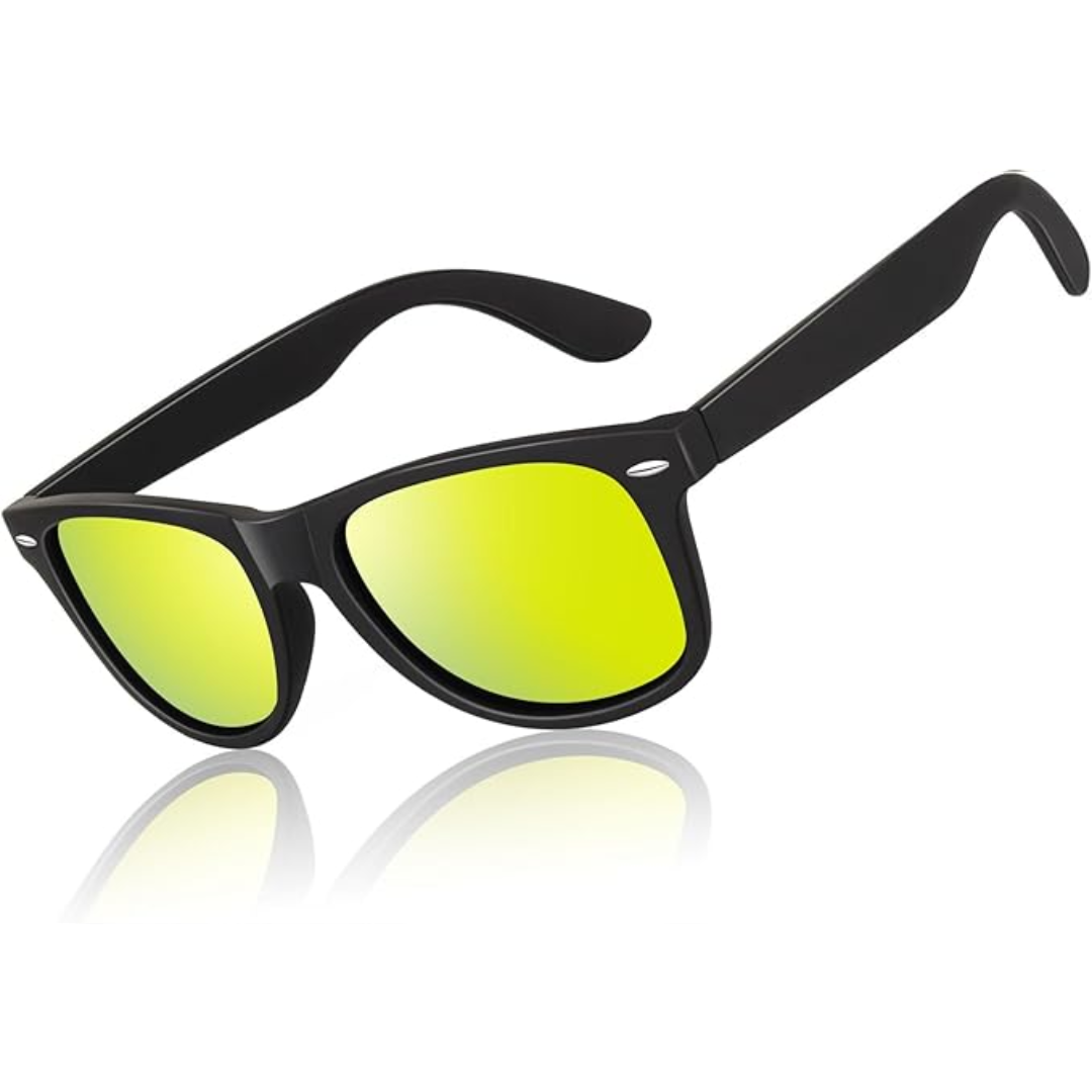 Classic 80's Retro Polarized Sunglasses - Jamie-Matte Black Frame | Golden Mirrored Lens-Nora Luxe