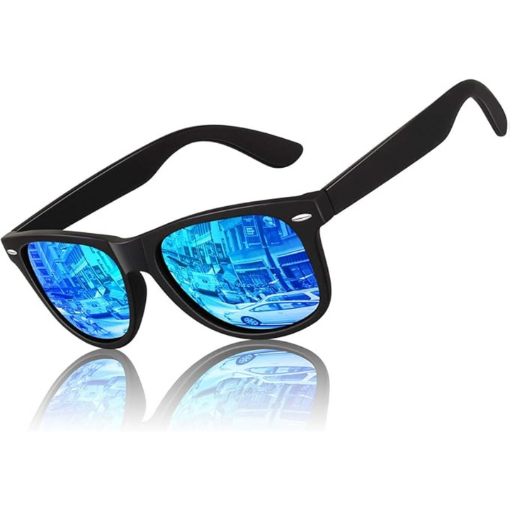 Classic 80's Retro Polarized Sunglasses - Jamie-Matte Black Frame | Ice Blue Mirror Lens-Nora Luxe