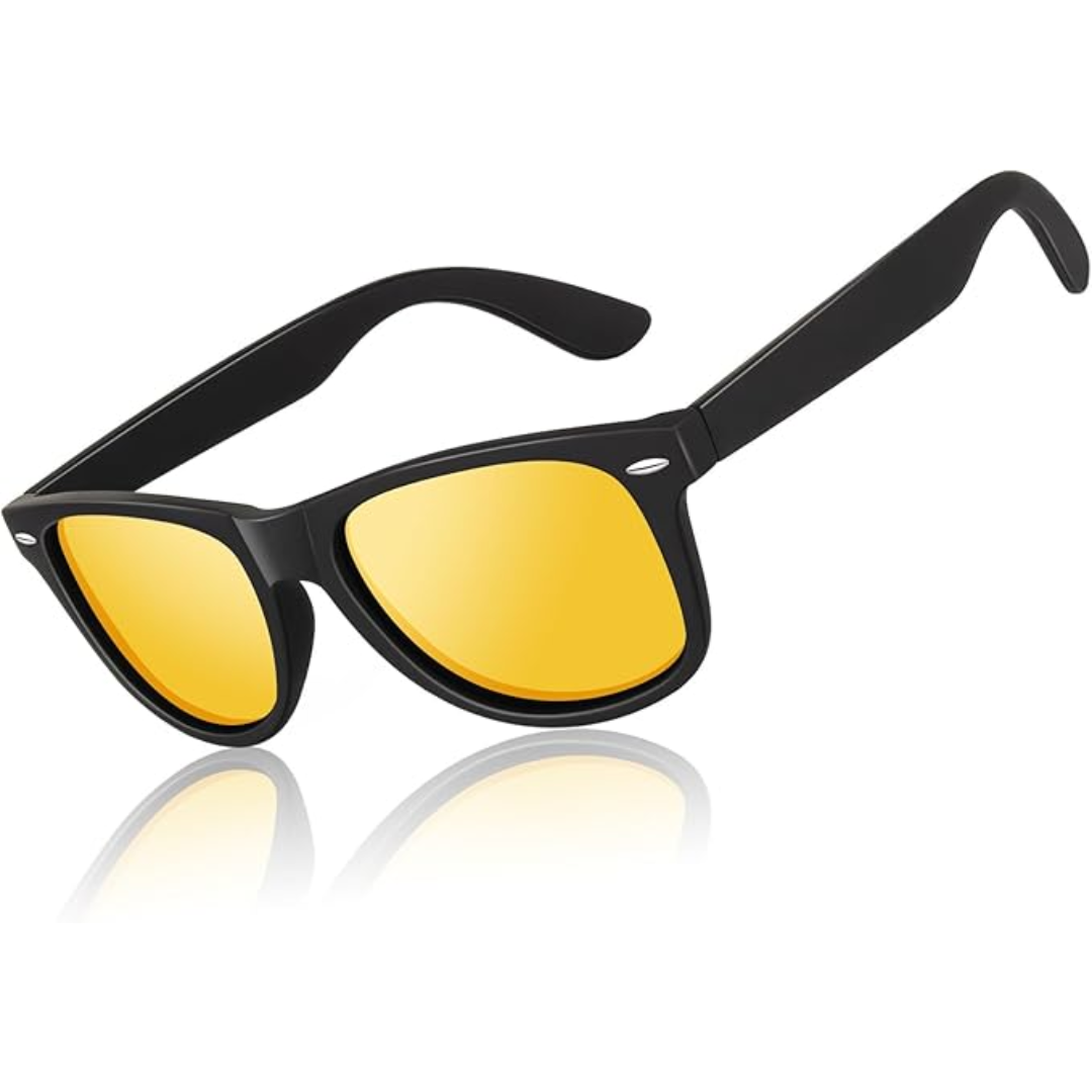 Classic 80's Retro Polarized Sunglasses - Jamie-Matte Black Frame | Yellow Night Vision Lens-Nora Luxe
