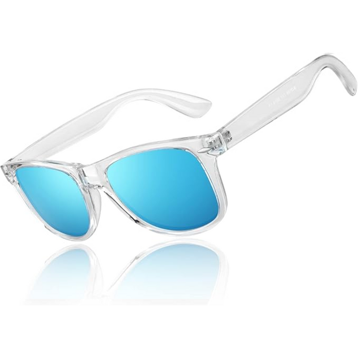Classic 80's Retro Polarized Sunglasses - Jamie-Transparent Frame | Revo Ice Blue Lens-Nora Luxe