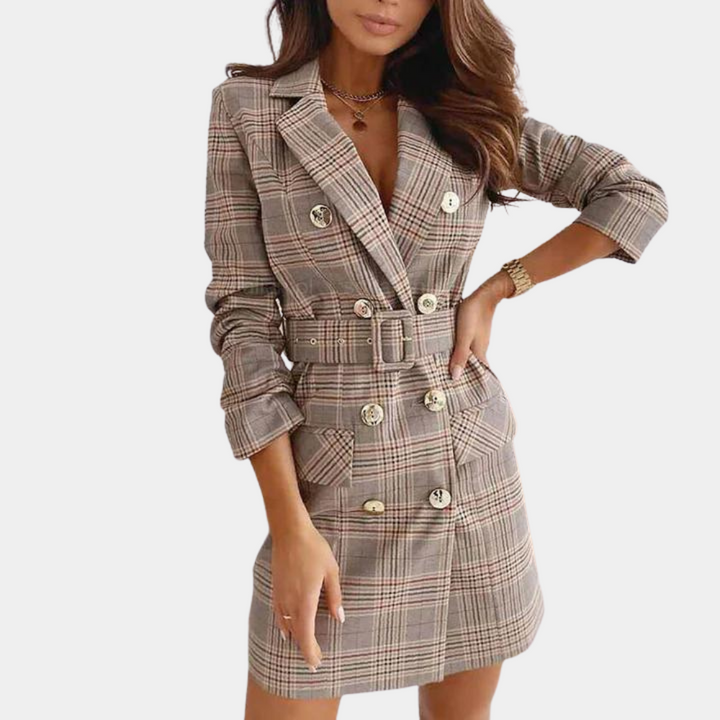 Classic Blazer Dress for a Professional Look - Claire-Beige-S-Nora Luxe