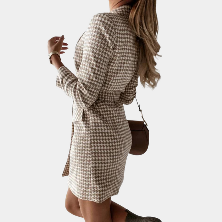 Classic Blazer Dress for a Professional Look - Claire-Khaki-S-Nora Luxe