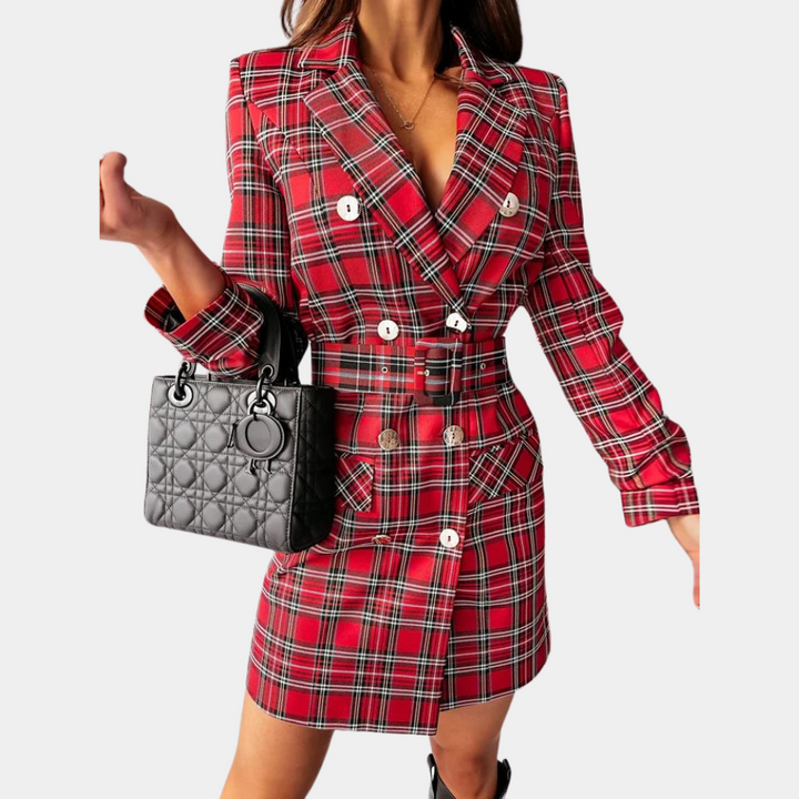 Classic Blazer Dress for a Professional Look - Claire-Red-S-Nora Luxe