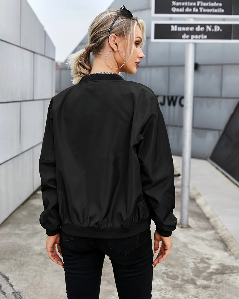Classic Bomber Jacket - Felicity-Black-XS-Nora Luxe
