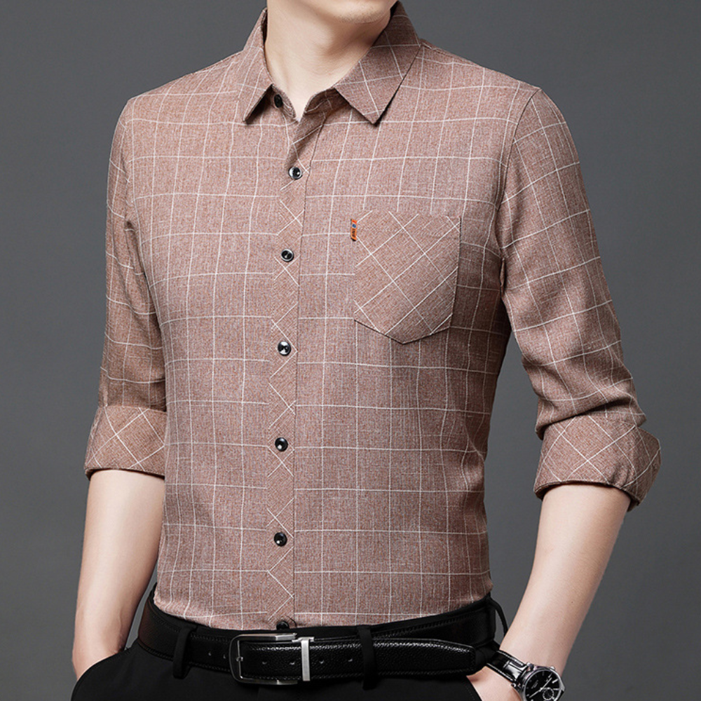Classic Checked Men's Shirt - Thijs-Brown-S-Nora Luxe
