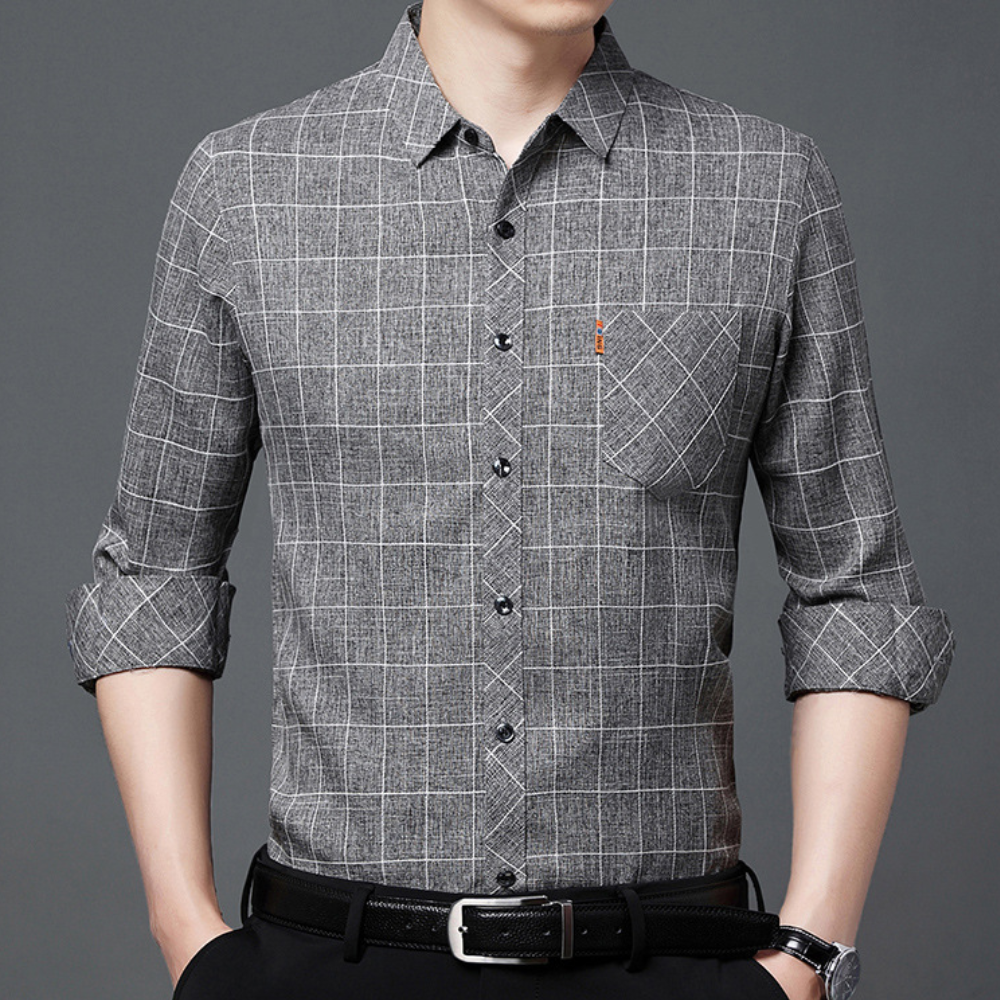 Classic Checked Men's Shirt - Thijs-Gray-S-Nora Luxe