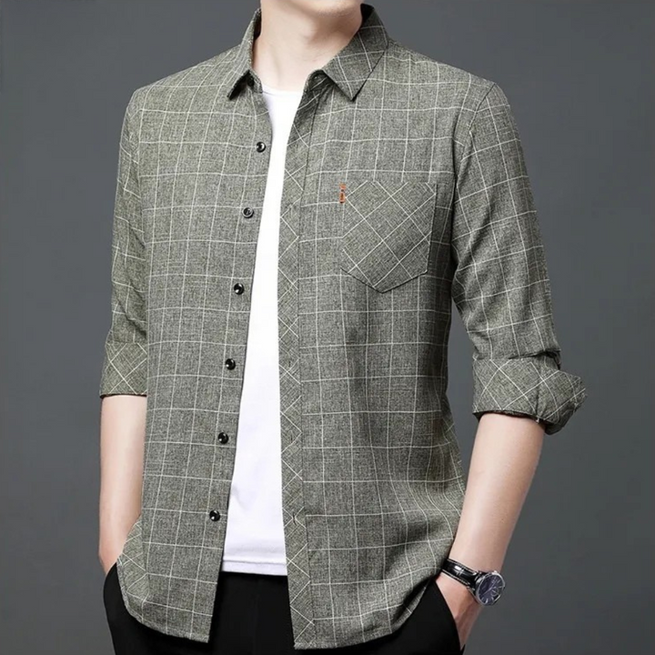 Classic Checked Men's Shirt - Thijs-Green-S-Nora Luxe