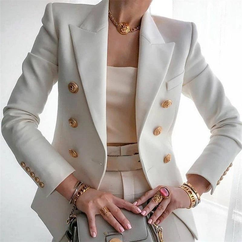 Classic Double-Breasted Women's Blazer - Amara-White-XS-Nora Luxe