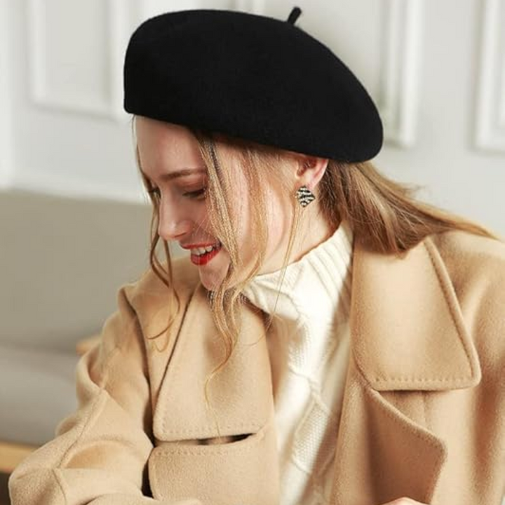 Classic French Wool Beret – Evelyne-Black-Nora Luxe