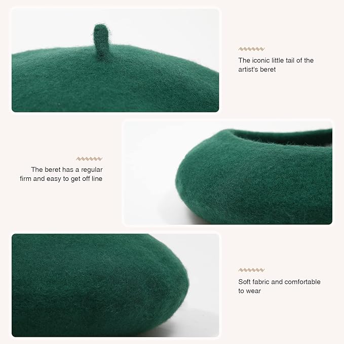 Classic French Wool Beret – Evelyne-Dark Green-Nora Luxe