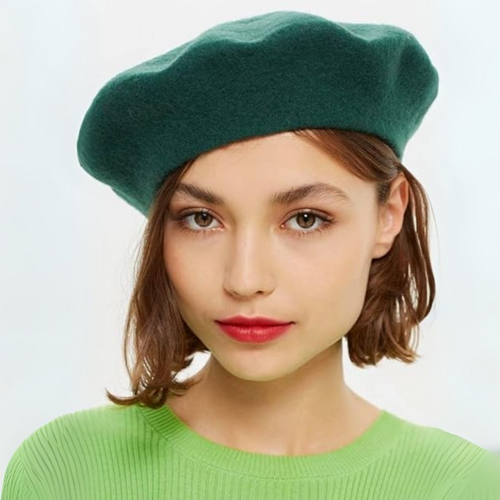 Classic French Wool Beret – Evelyne-Dark Green-Nora Luxe