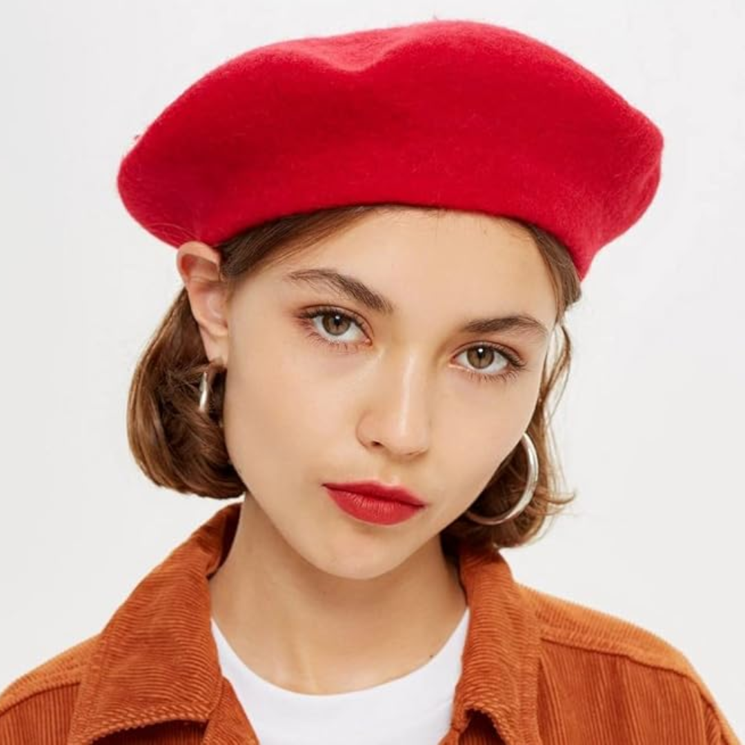 Classic French Wool Beret – Evelyne-Red-Nora Luxe