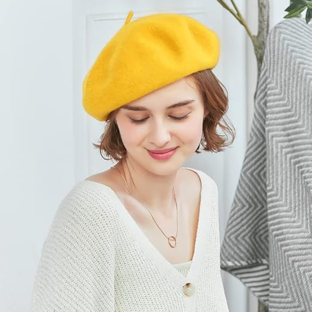 Classic French Wool Beret – Evelyne-Yellow-Nora Luxe