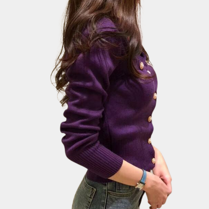 Classic Knitted Women's Cardigan with Button Closure - Eloise-Red-Nora Luxe