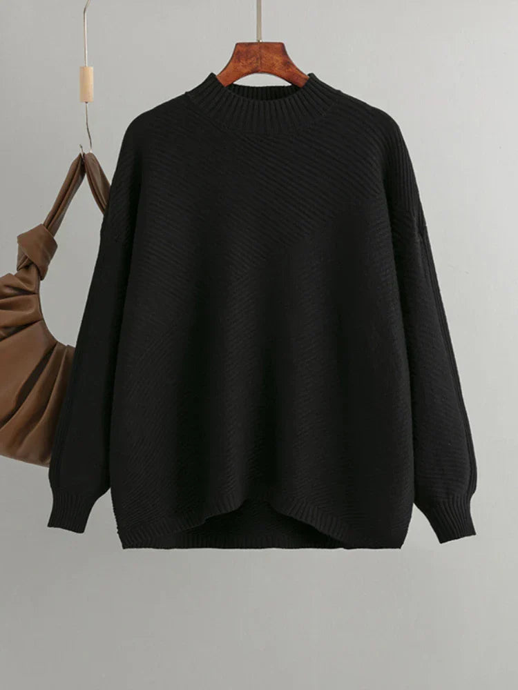 Classic Knitted Women's Sweater - Evelina-Black-Nora Luxe