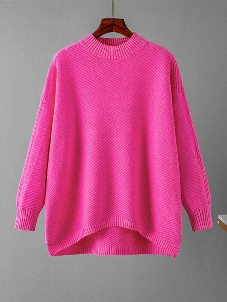 Classic Knitted Women's Sweater - Evelina-Pink-Nora Luxe