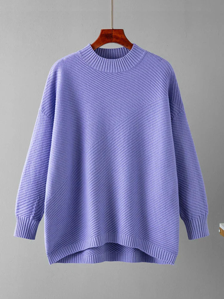 Classic Knitted Women's Sweater - Evelina-Purple-Nora Luxe