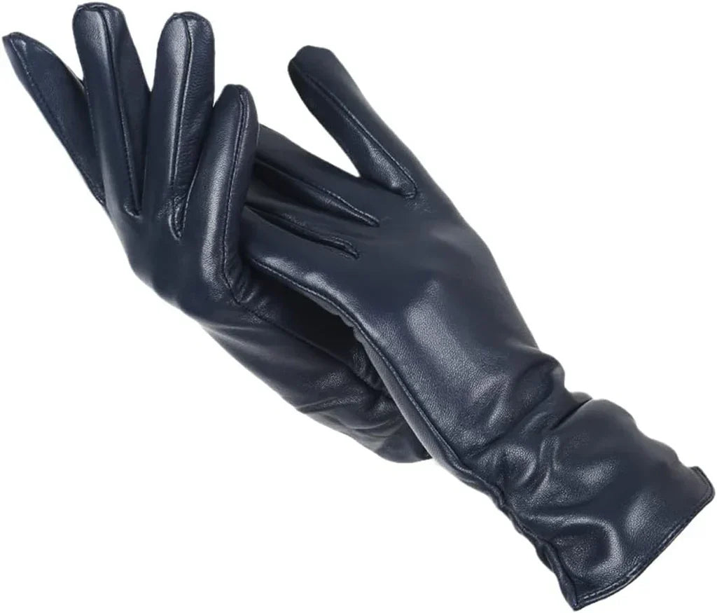 Classic Leather Women's Gloves - LuxLeather-Dark Blue-S-Nora Luxe