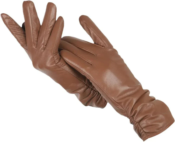 Classic Leather Women's Gloves - LuxLeather-Khaki-S-Nora Luxe