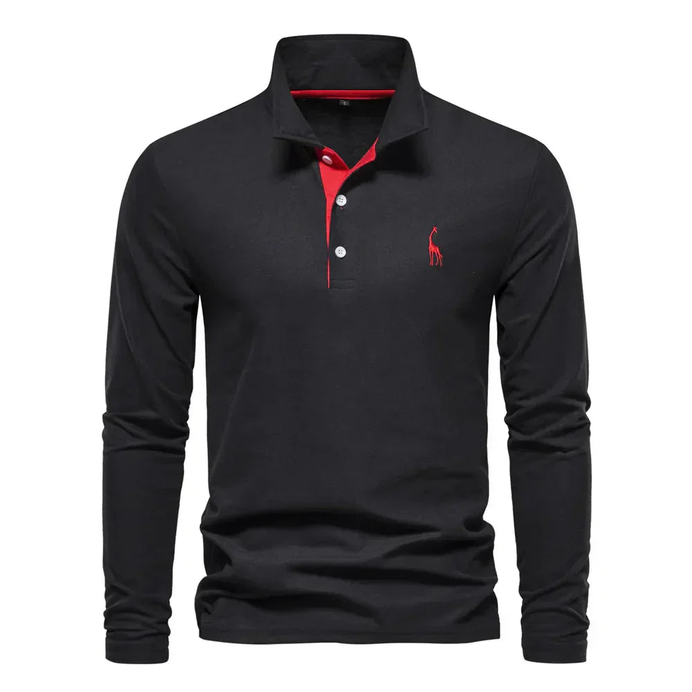 Classic Men's Long Sleeve Polo Shirt - Felix-Black-S-Nora Luxe