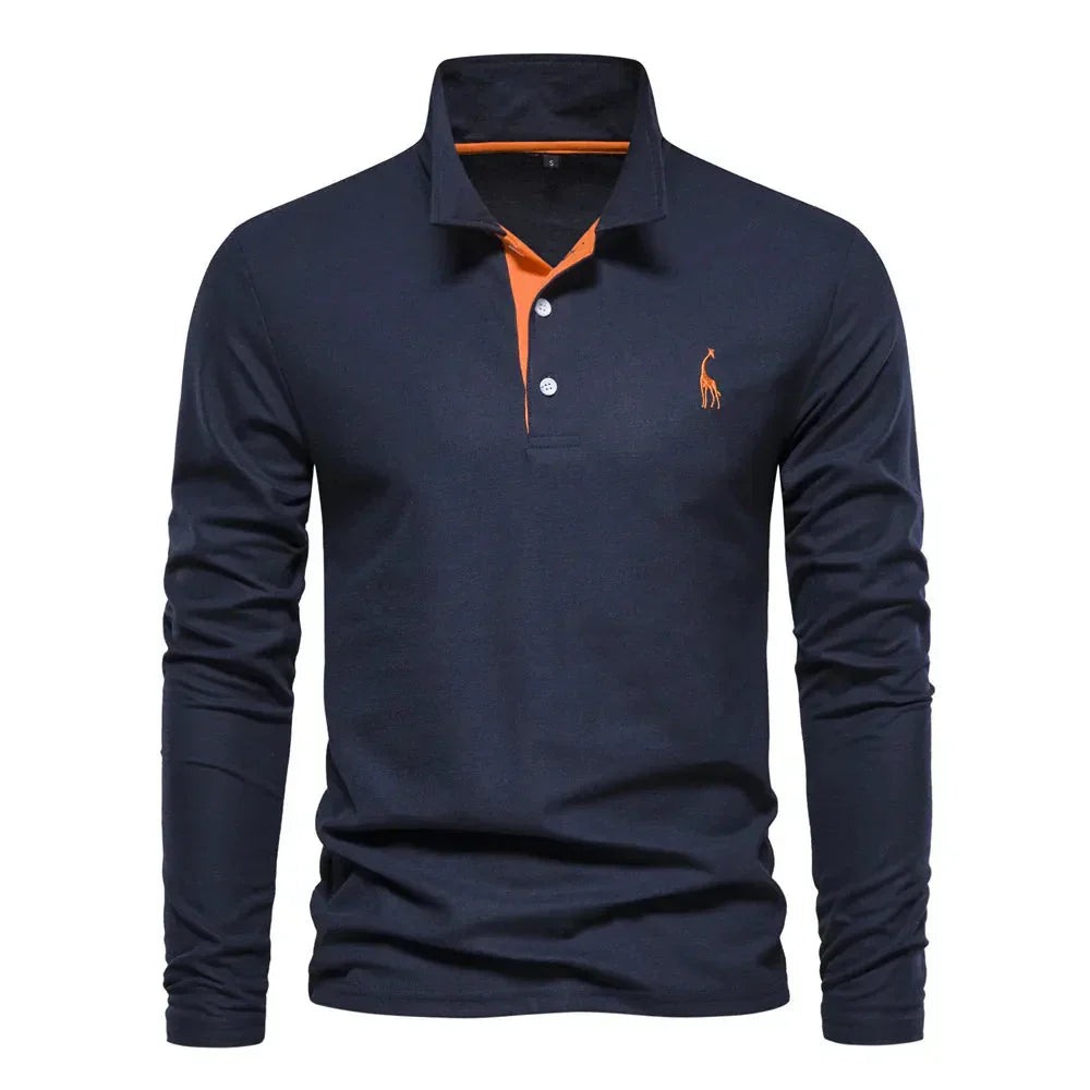 Classic Men's Long Sleeve Polo Shirt - Felix-Dark Blue-S-Nora Luxe