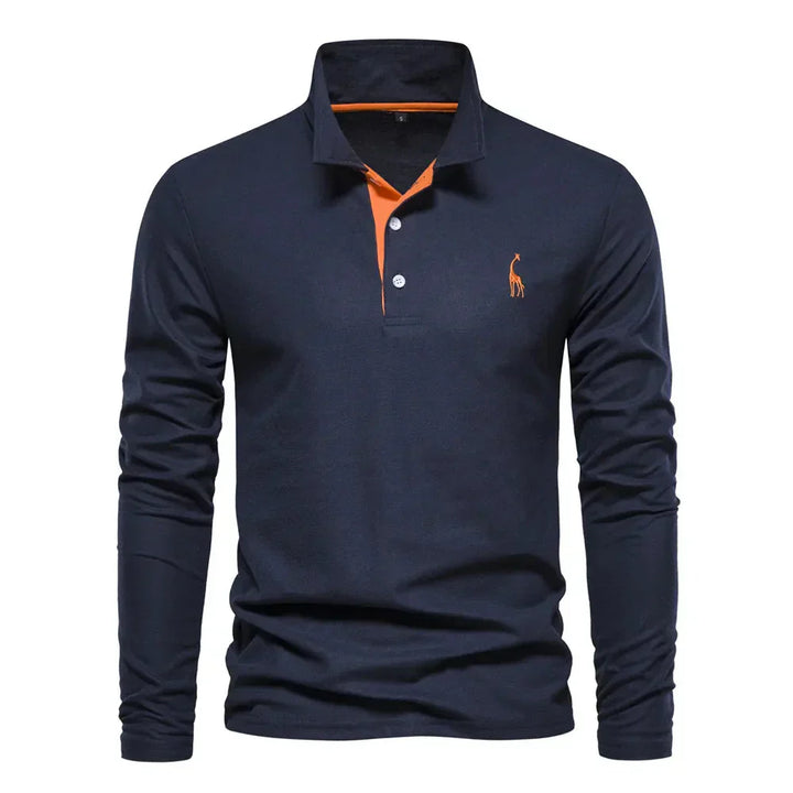 Classic Men's Long Sleeve Polo Shirt - Felix-Dark Blue-S-Nora Luxe