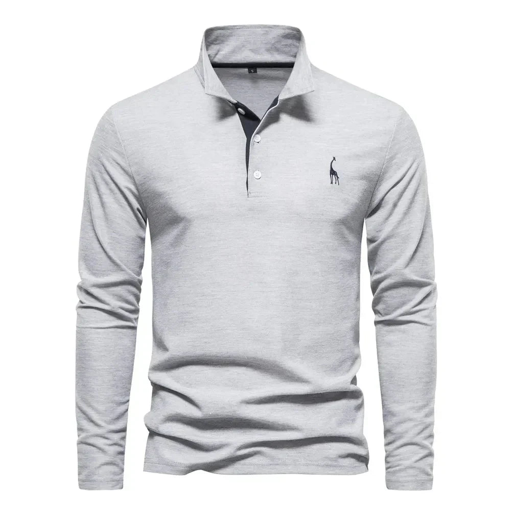 Classic Men's Long Sleeve Polo Shirt - Felix-Gray-S-Nora Luxe