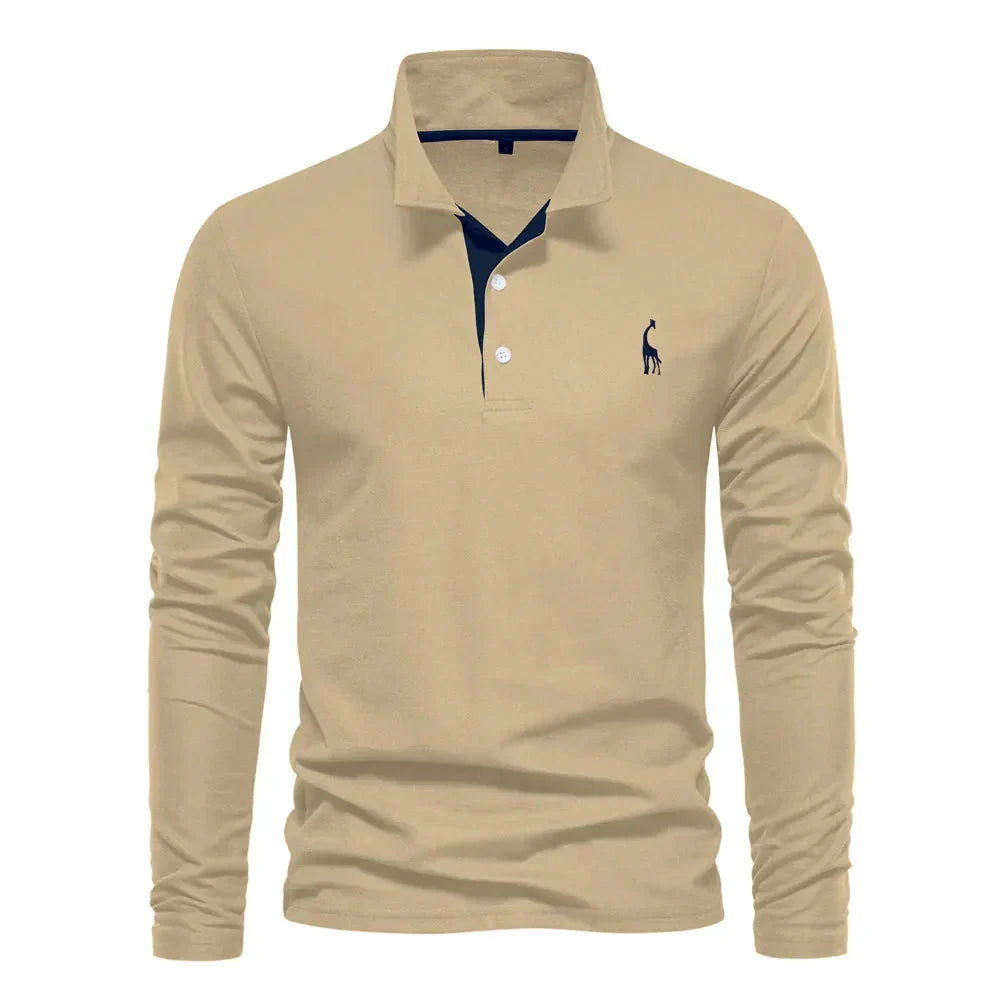 Classic Men's Long Sleeve Polo Shirt - Felix-Khaki-S-Nora Luxe