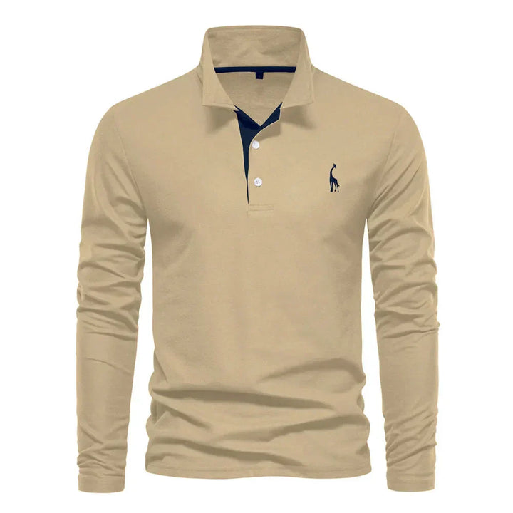 Classic Men's Long Sleeve Polo Shirt - Felix-Khaki-S-Nora Luxe