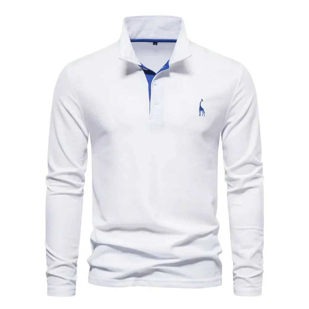 Classic Men's Long Sleeve Polo Shirt - Felix-White-S-Nora Luxe