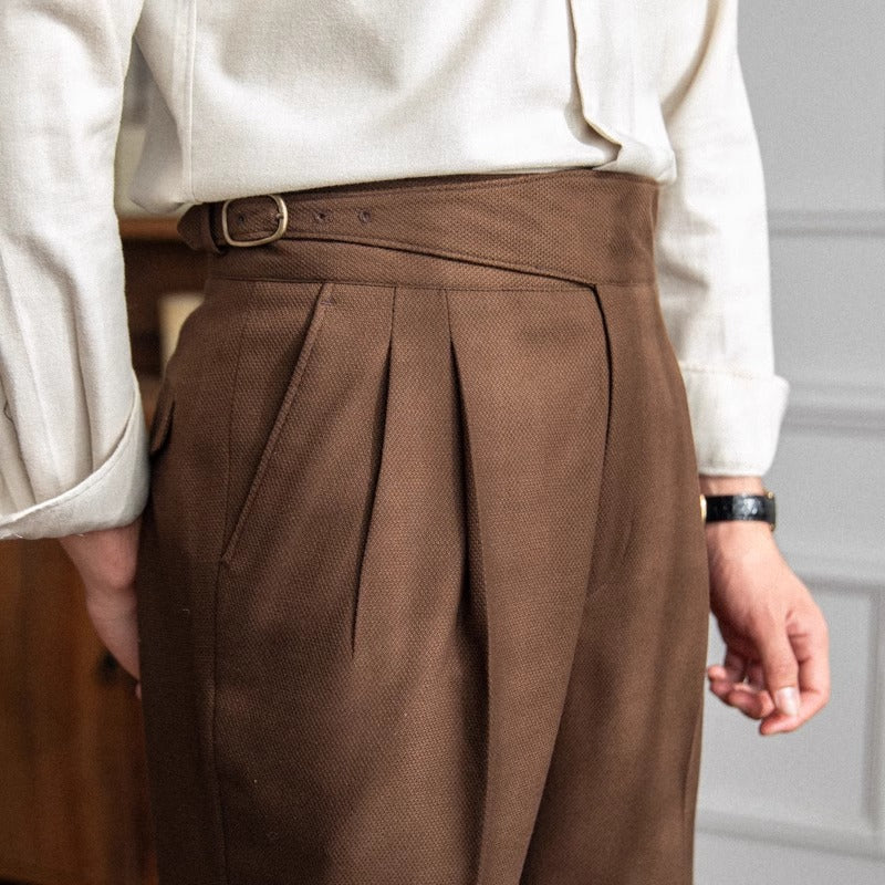 Classic Men's Trousers with Buckle - Oliver-Dark Blue-XS-Nora Luxe