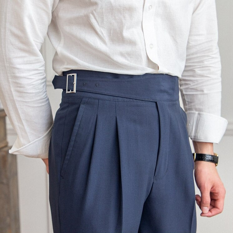 Classic Men's Trousers with Buckle - Oliver-Dark Blue-XS-Nora Luxe