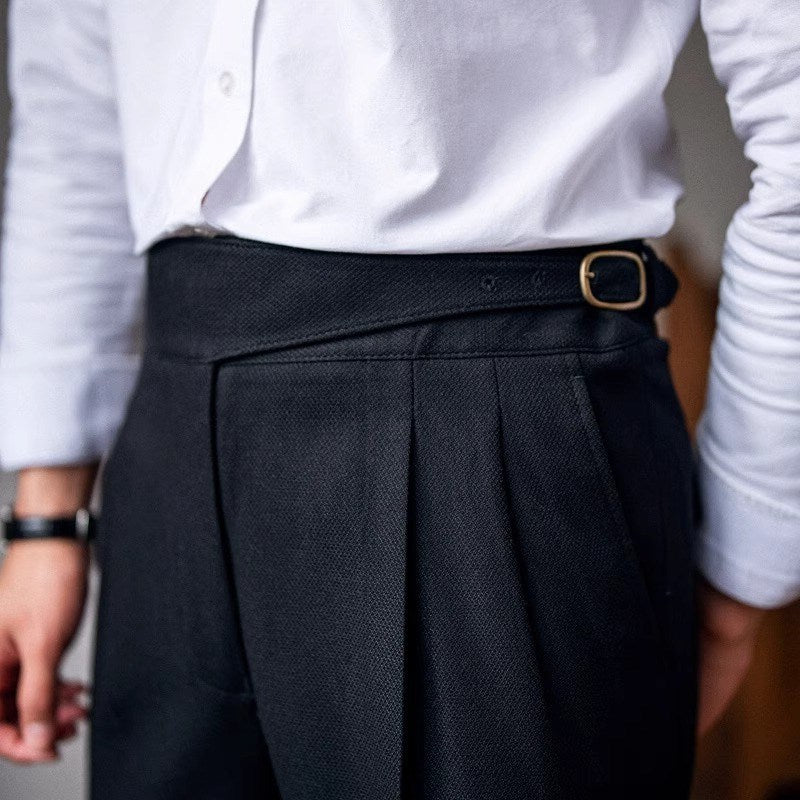 Classic Men's Trousers with Buckle - Oliver-Dark Blue-XS-Nora Luxe